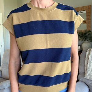 Evereve Navy and Tan Striped Top